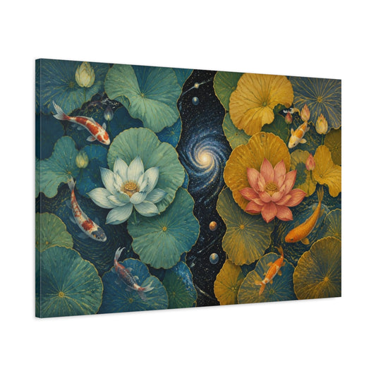 Main Mockup. Cosmic Lotus Pond shown as canvas print