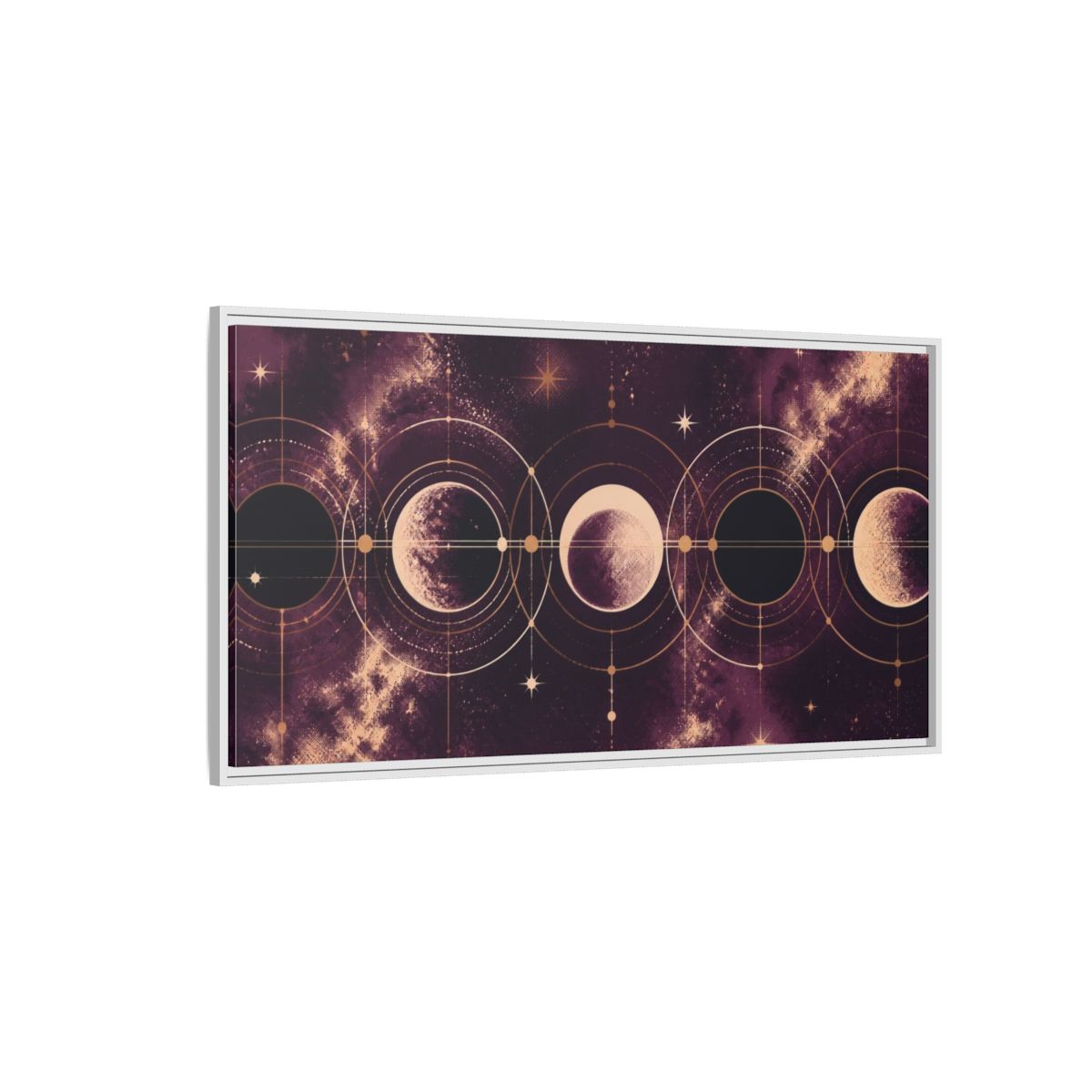 Side Mockup 3. Cosmic Moon Phases shown as framed canvas print