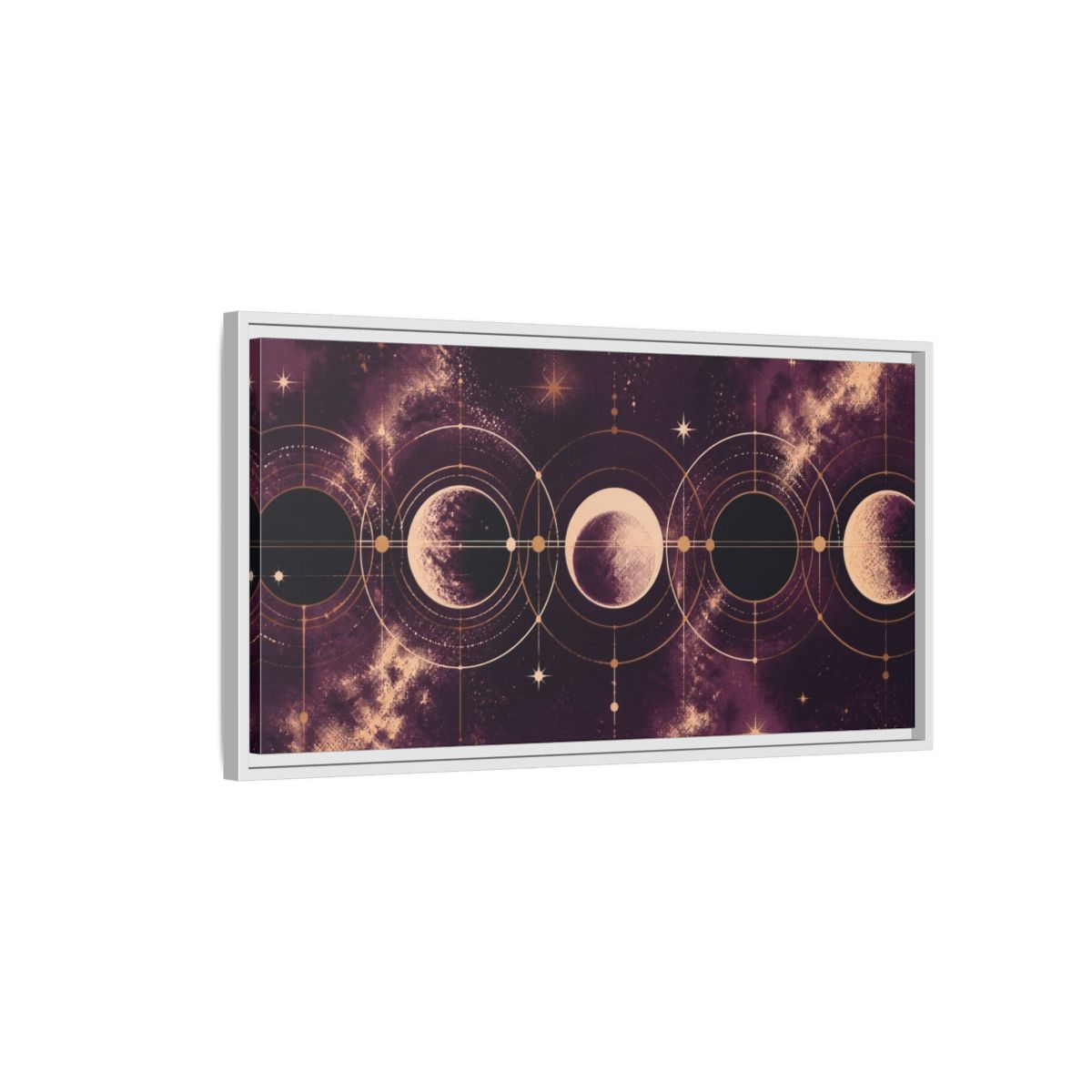 Side Mockup 1. Cosmic Moon Phases shown as framed canvas print