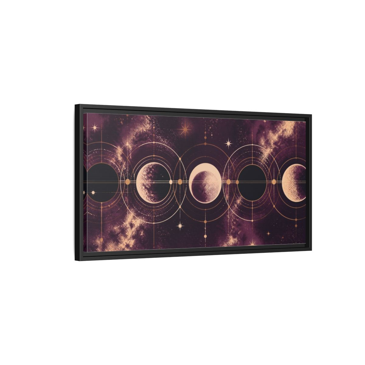 Side Mockup 2. Cosmic Moon Phases shown as framed canvas print