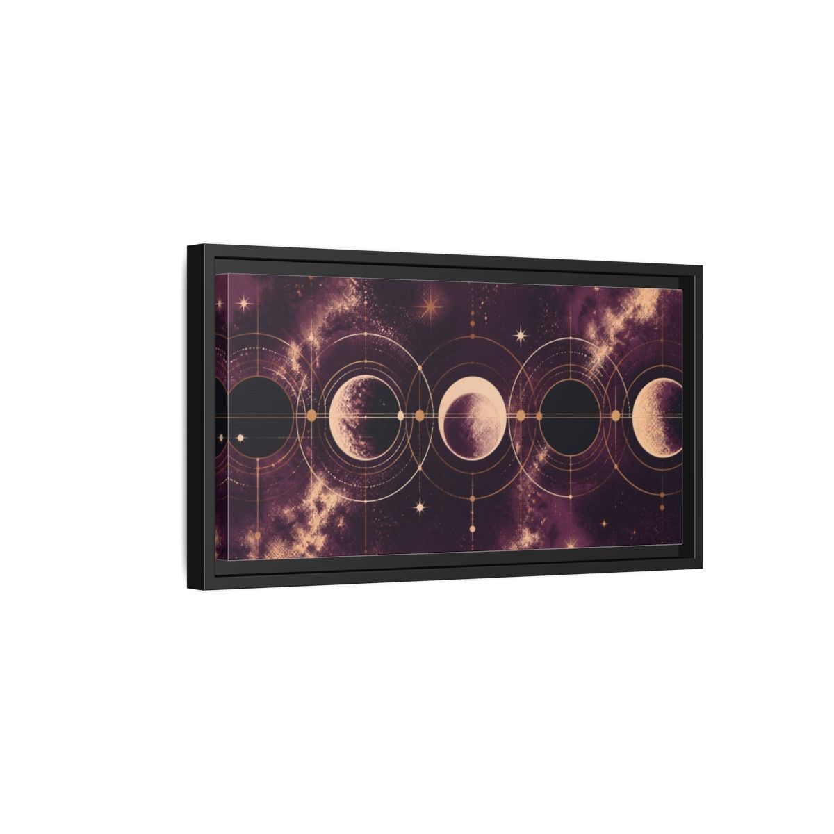 Side Mockup 8. Cosmic Moon Phases shown as framed canvas print