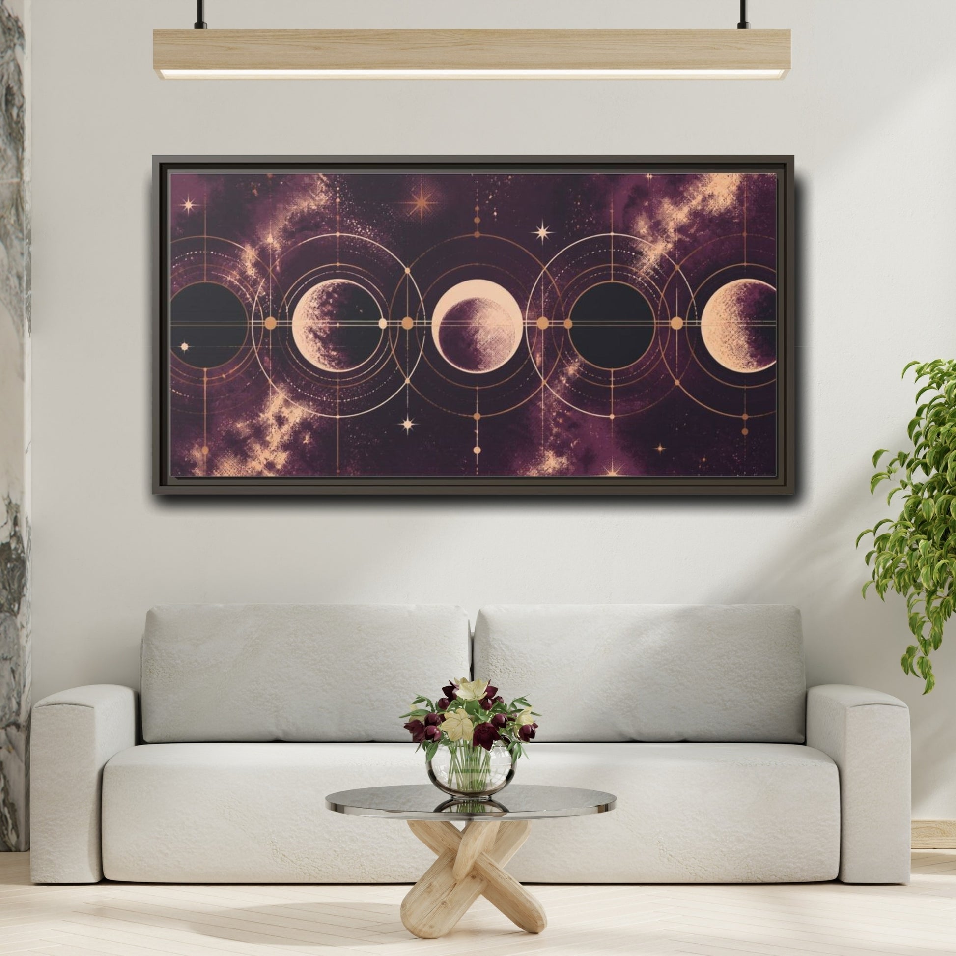 Mockup 2. Cosmic Moon Phases shown as framed canvas print