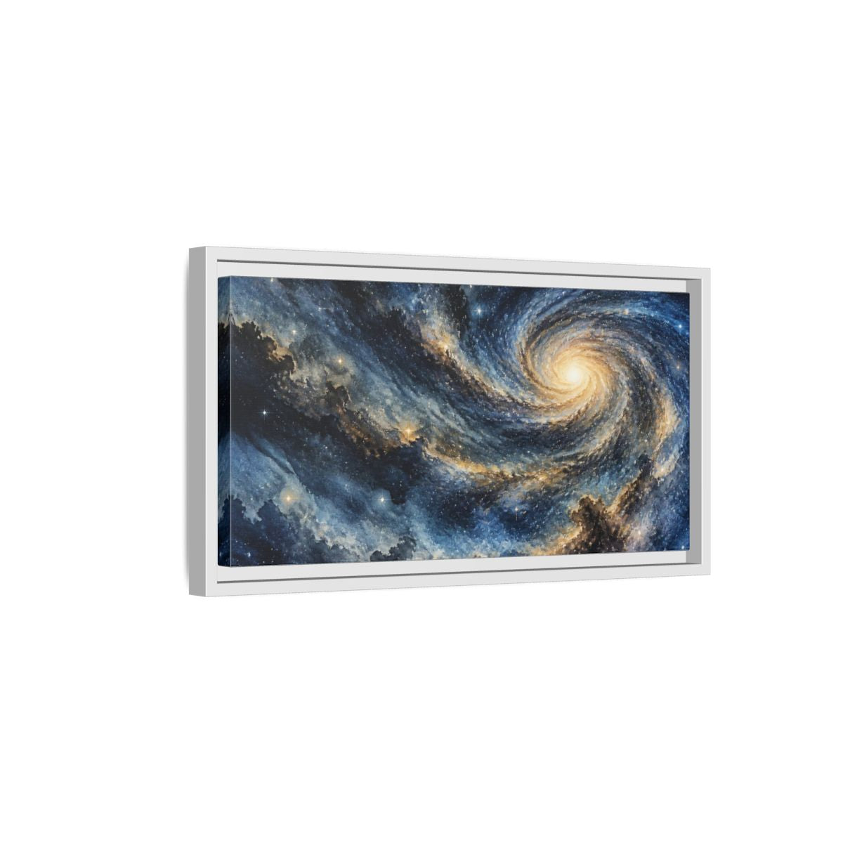 Side Mockup 6. Cosmic Spiral Galaxy shown as framed canvas print