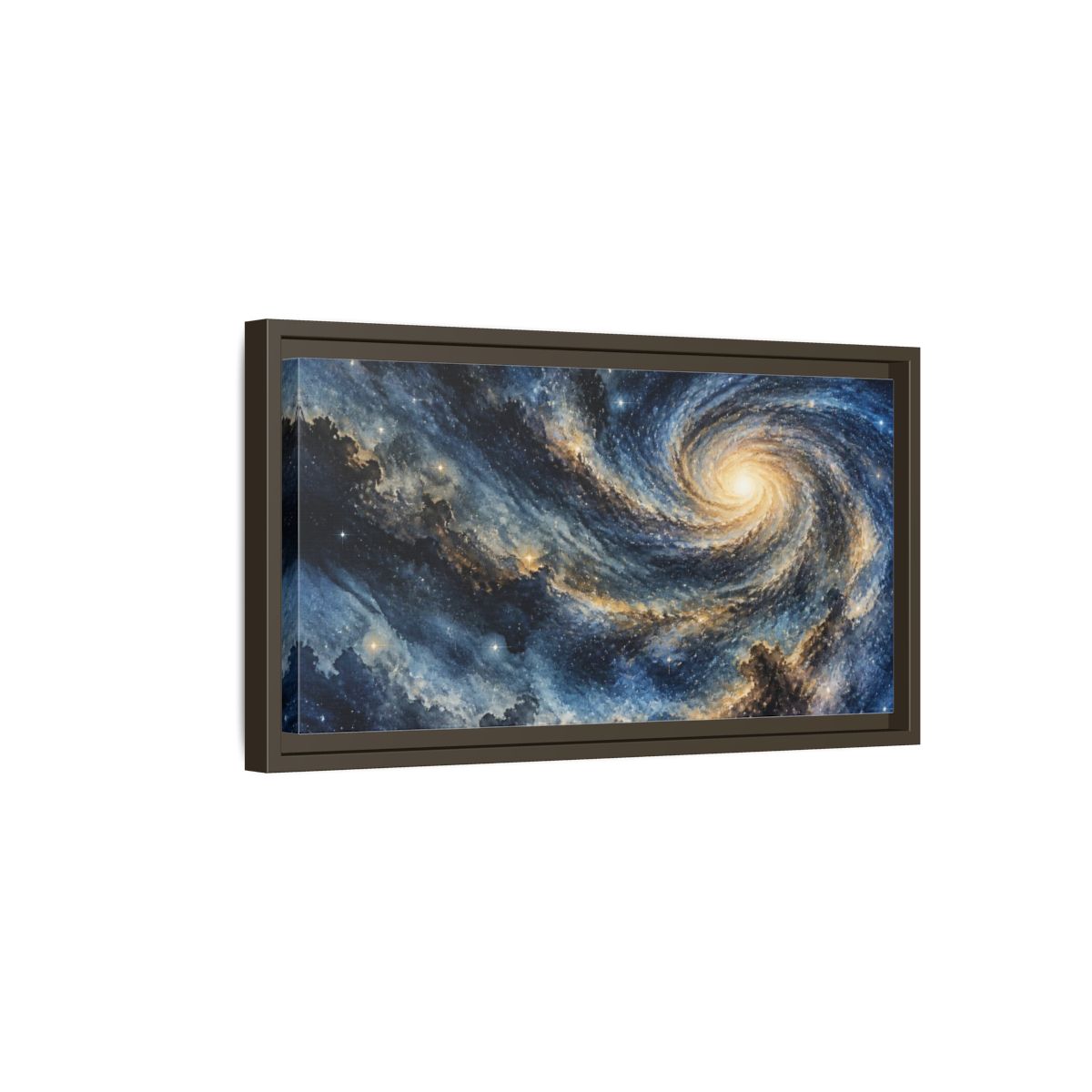 Side Mockup 7. Cosmic Spiral Galaxy shown as framed canvas print