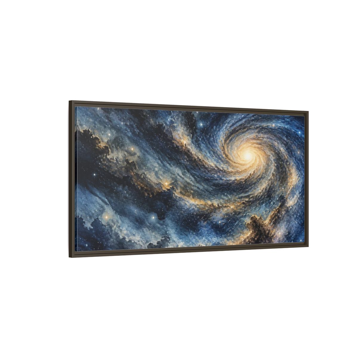 Side Mockup 4. Cosmic Spiral Galaxy shown as framed canvas print