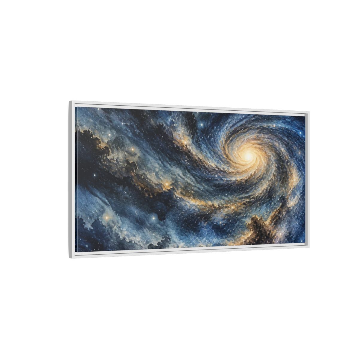 Side Mockup 3. Cosmic Spiral Galaxy shown as framed canvas print