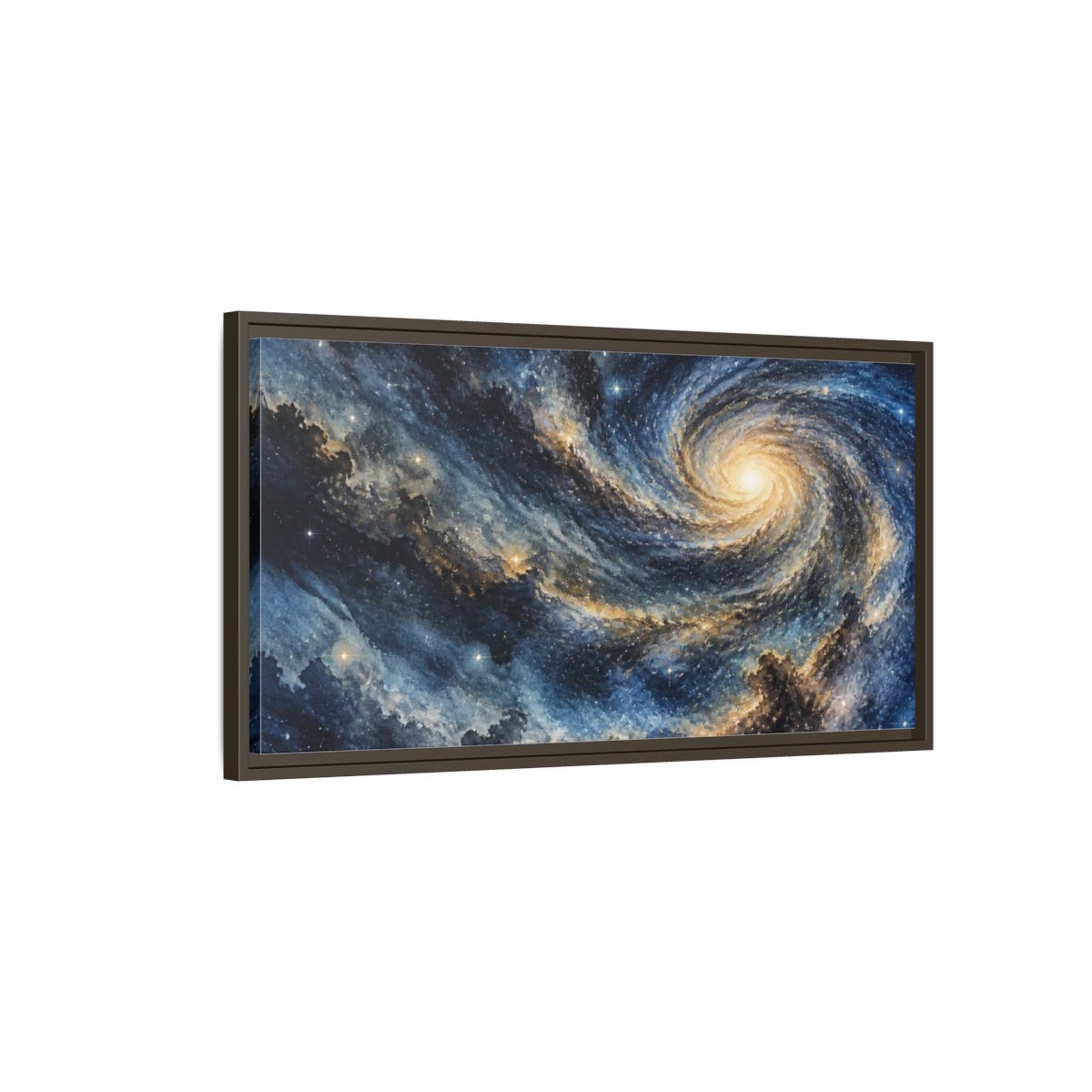 Main Mockup. Cosmic Spiral Galaxy shown as framed canvas print