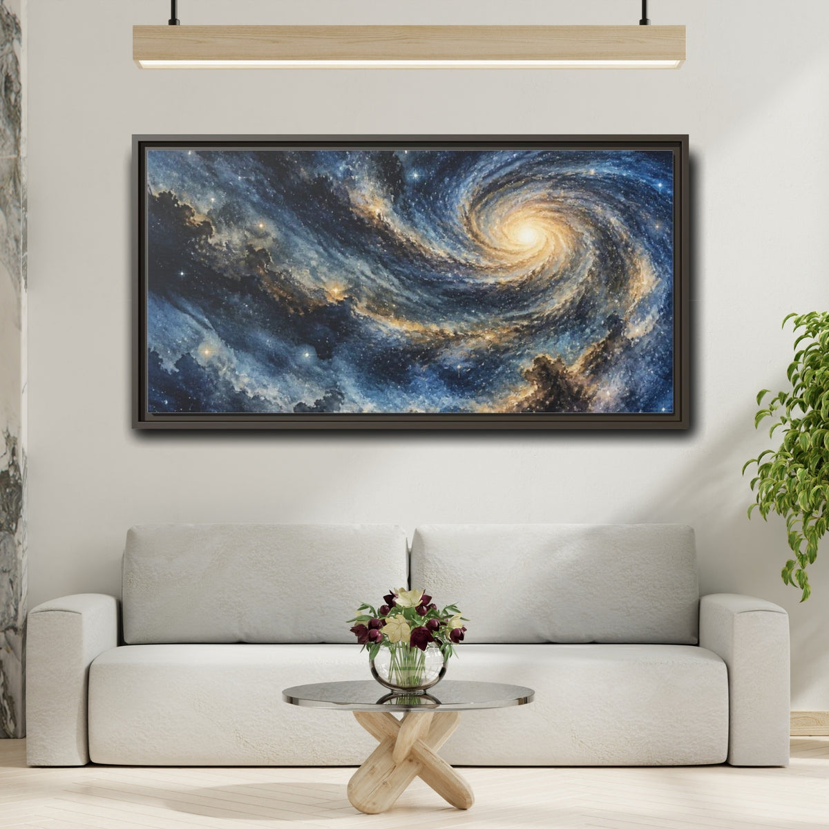 Mockup 2. Cosmic Spiral Galaxy shown as framed canvas print