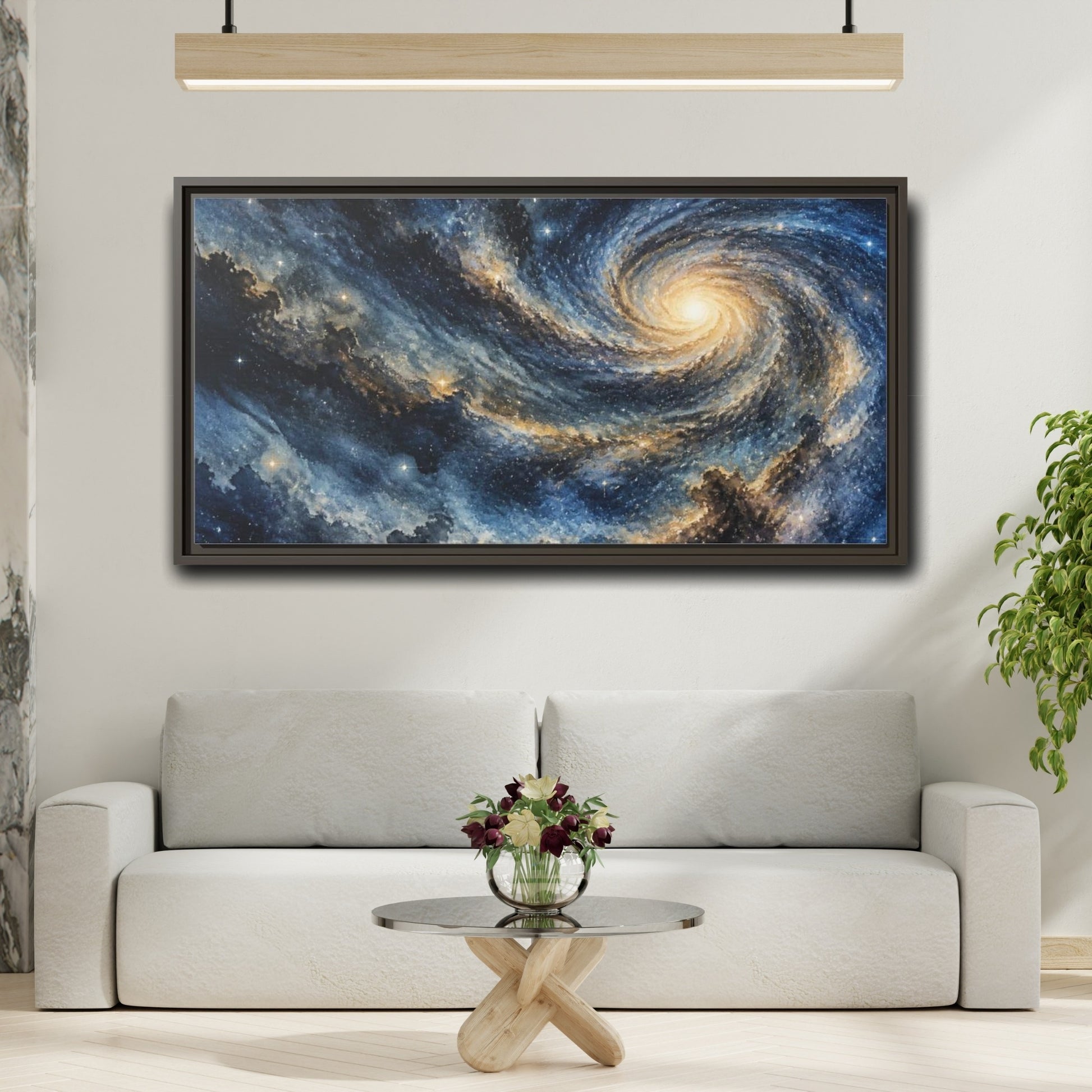 Mockup 2. Cosmic Spiral Galaxy shown as framed canvas print