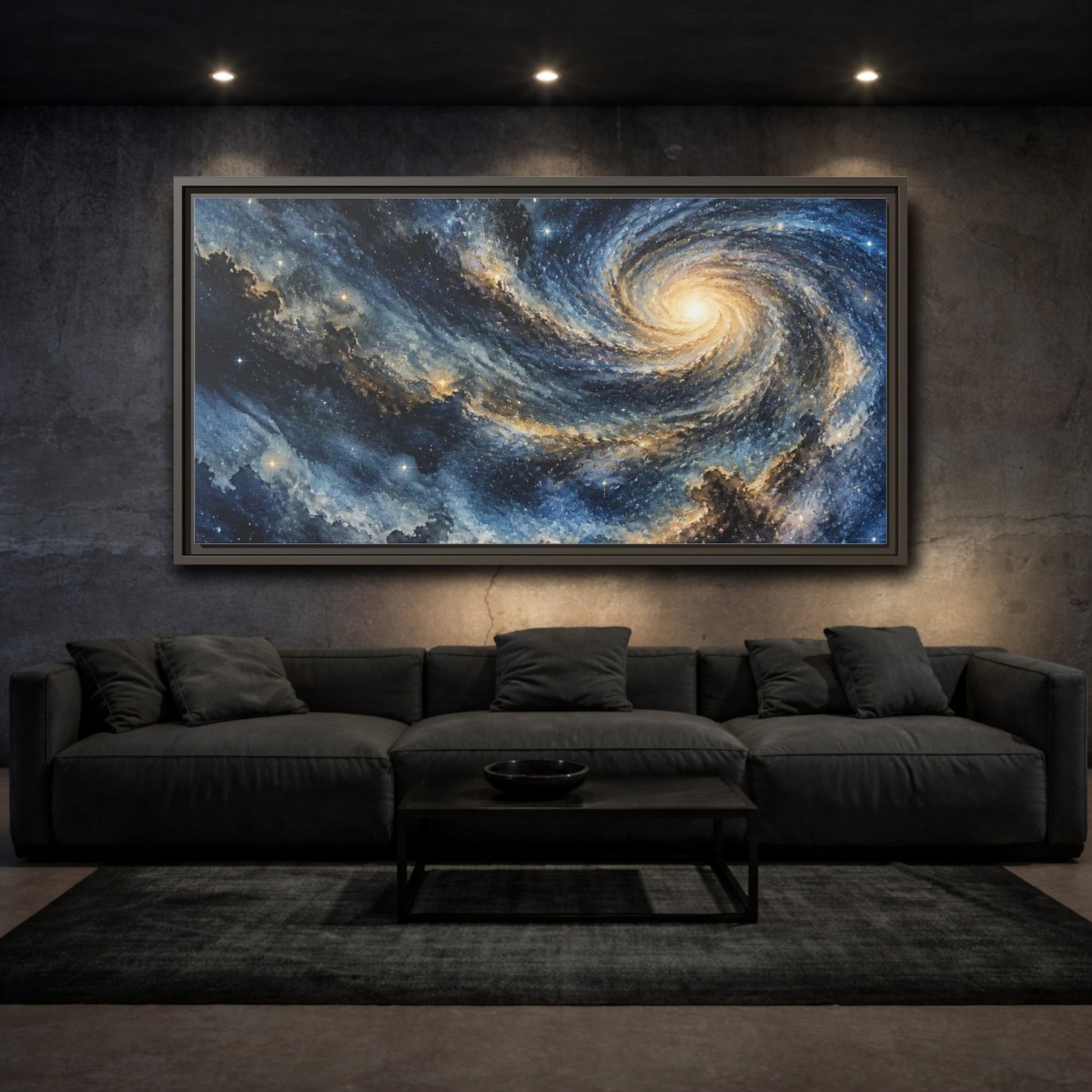 Mockup 3. Cosmic Spiral Galaxy shown as framed canvas print