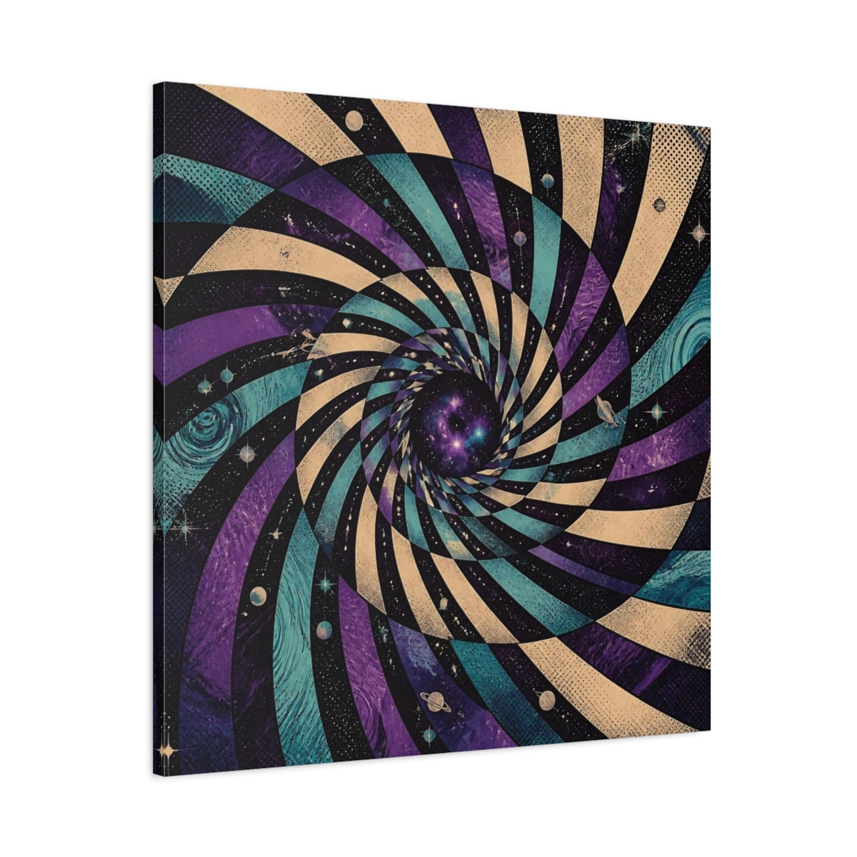 Main Mockup. Cosmic Spiral Vortex shown as canvas print
