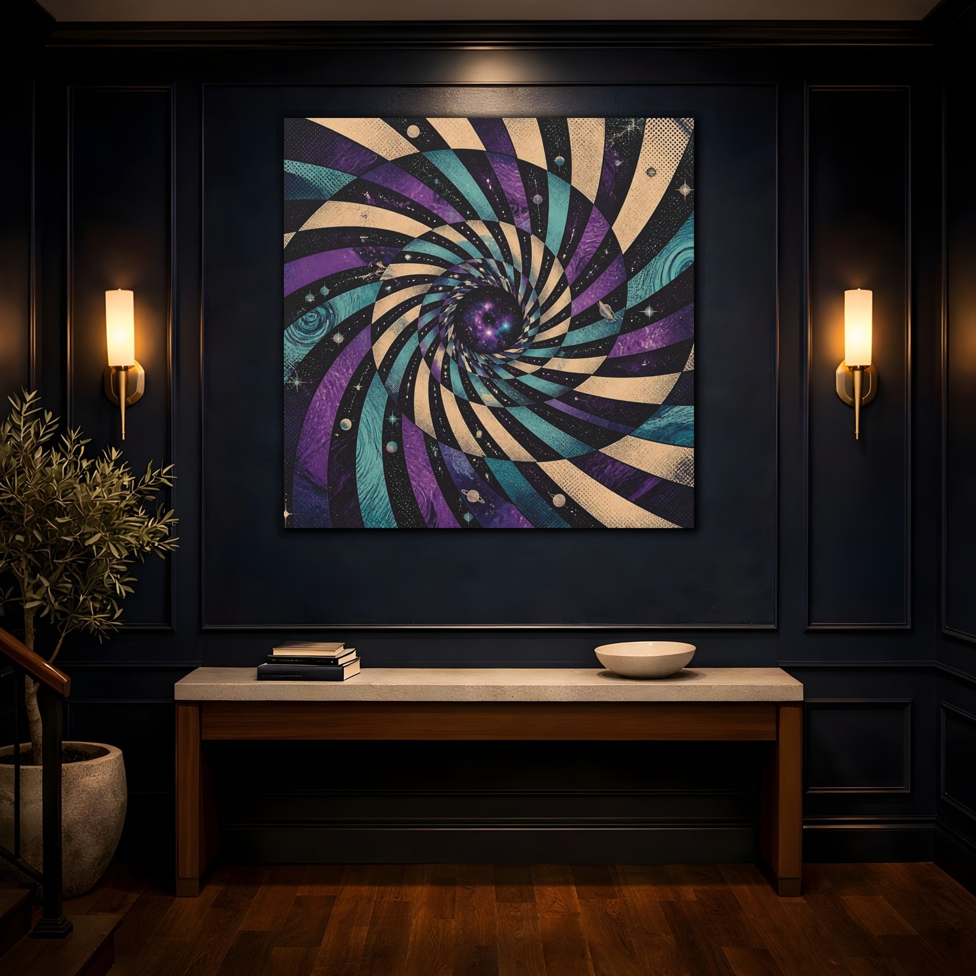 Mockup 4. Cosmic Spiral Vortex shown as canvas print