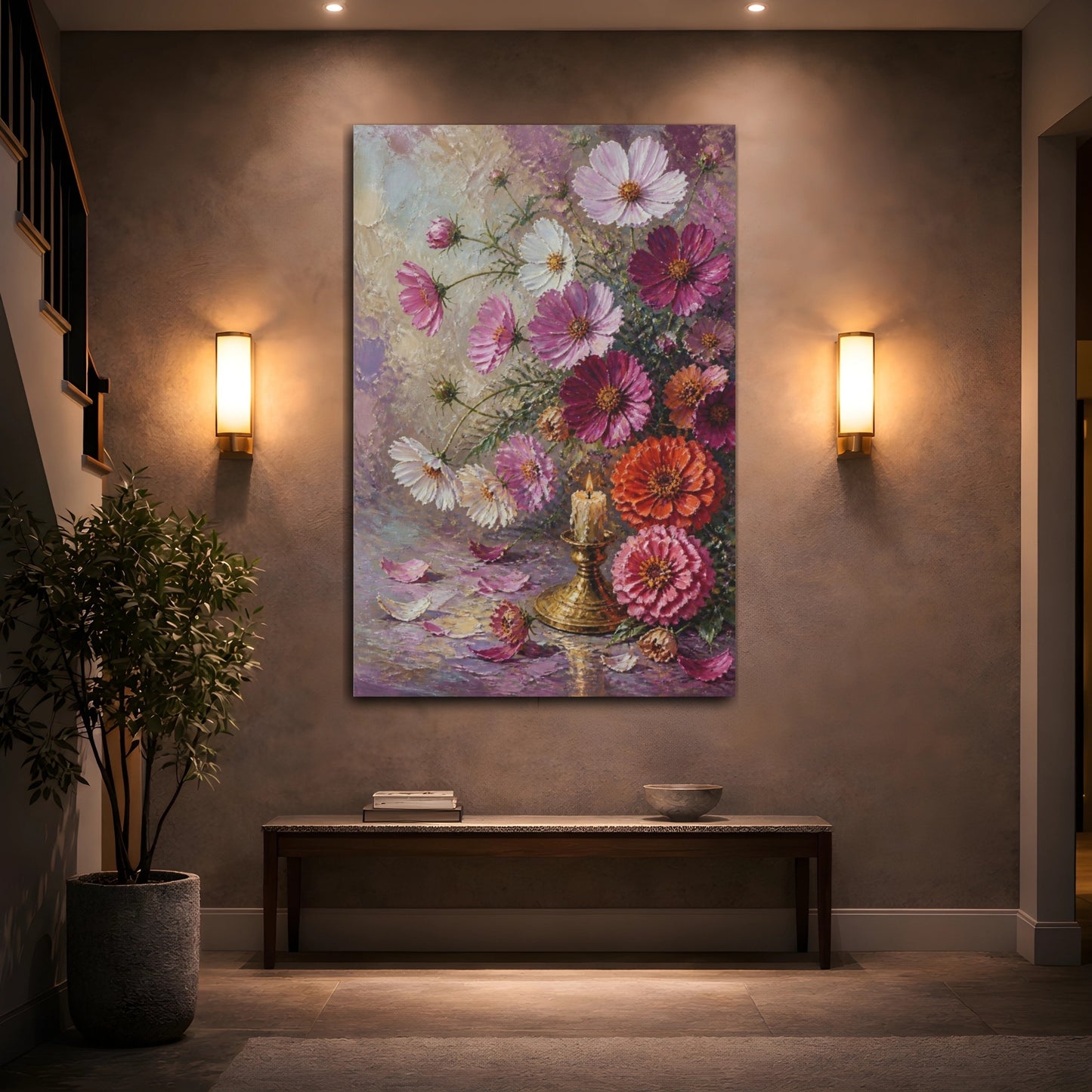 Mockup 2. Cosmos And Zinnia Flowers shown as canvas print