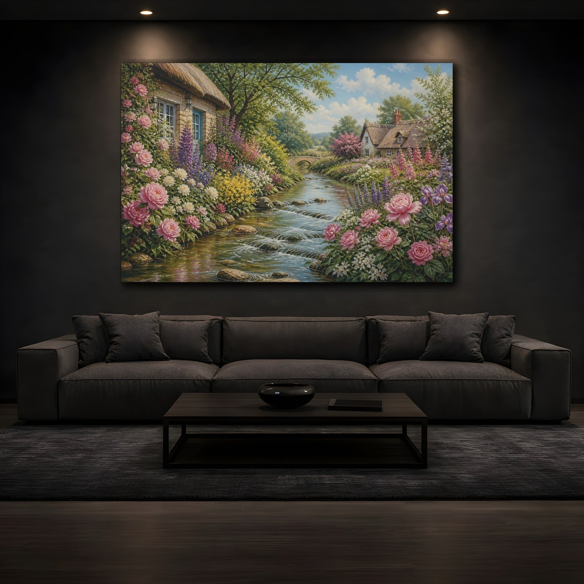 Mockup 3. Cottage Garden By The Stream shown as canvas print