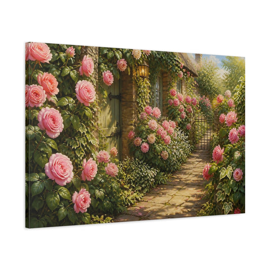 Main Mockup. Cottage Rose Walkway shown as canvas print