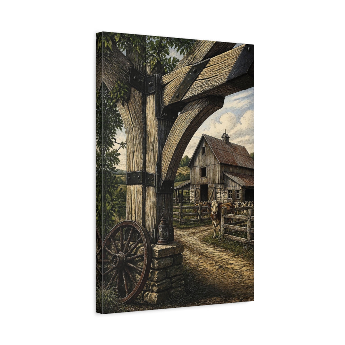 Side Mockup 3. Country Barn Gate shown as canvas print