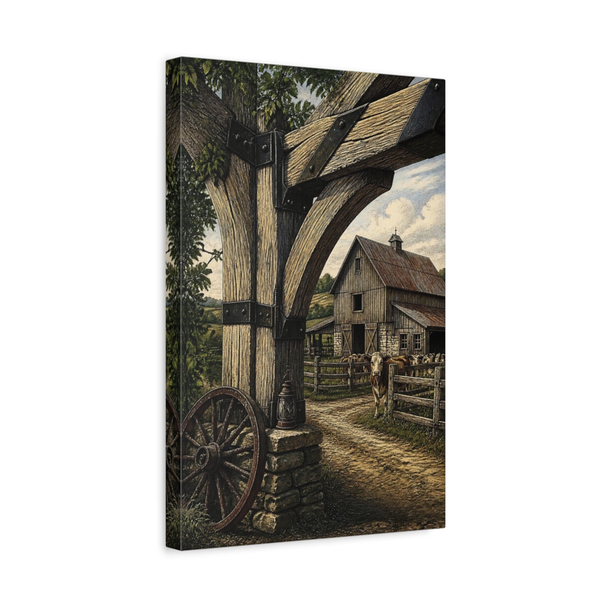 Side Mockup 4. Country Barn Gate shown as canvas print
