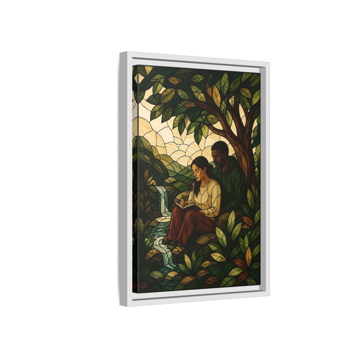 Side Mockup 4. Couple By Waterfall shown as framed canvas print