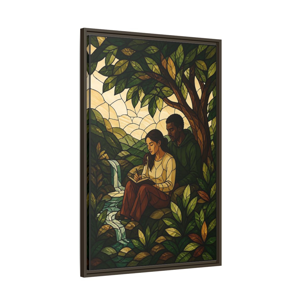 Main Mockup. Couple By Waterfall shown as framed canvas print
