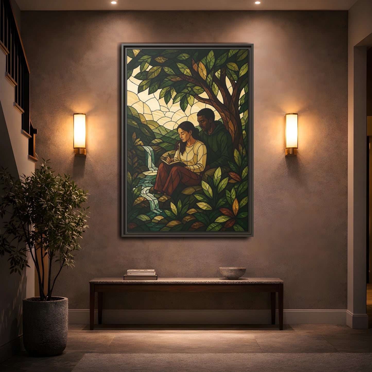 Mockup 2. Couple By Waterfall shown as framed canvas print