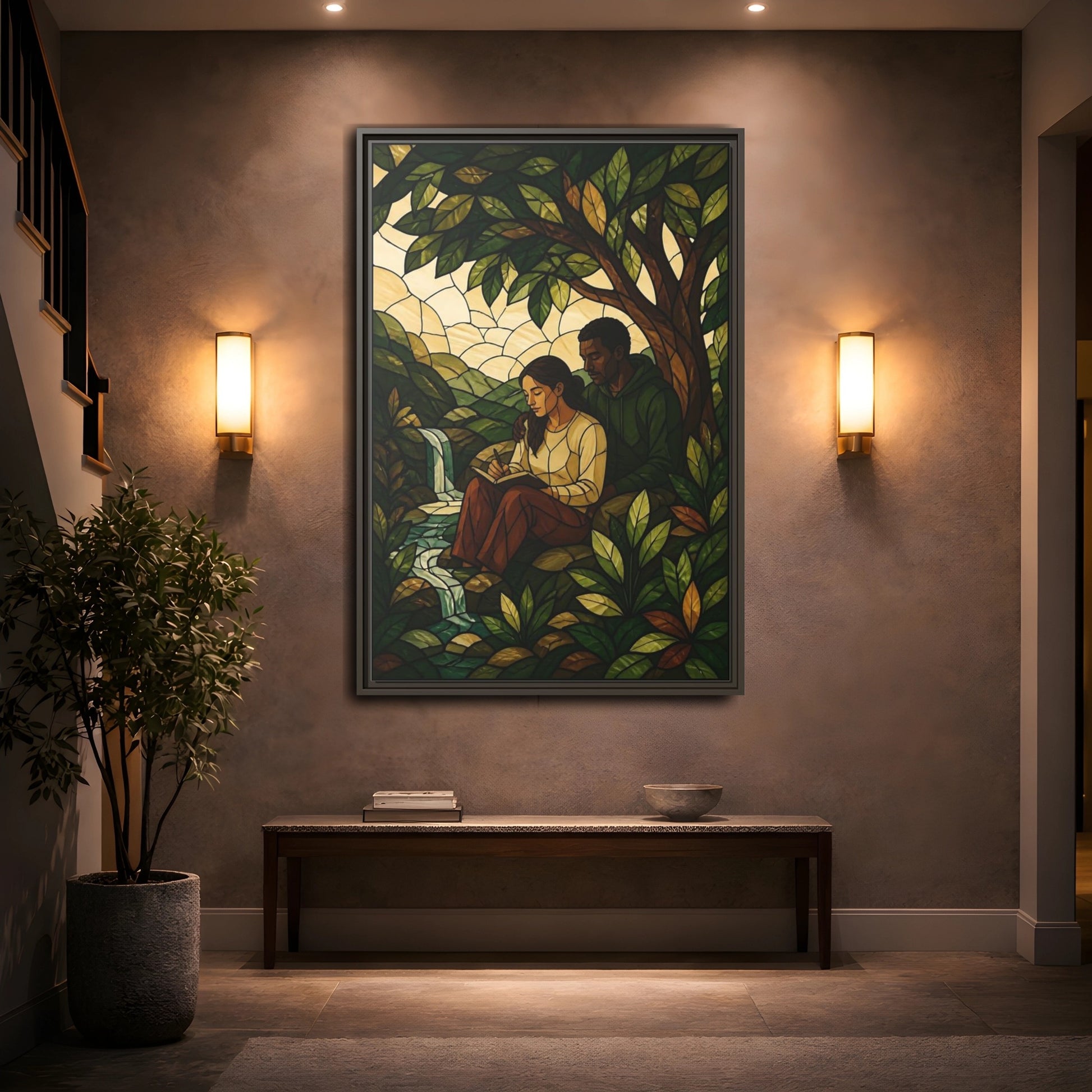 Mockup 2. Couple By Waterfall shown as framed canvas print