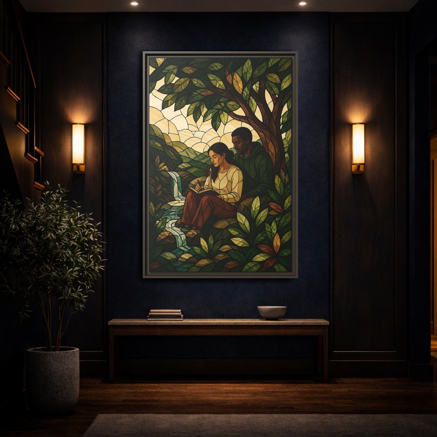 Mockup 4. Couple By Waterfall shown as framed canvas print