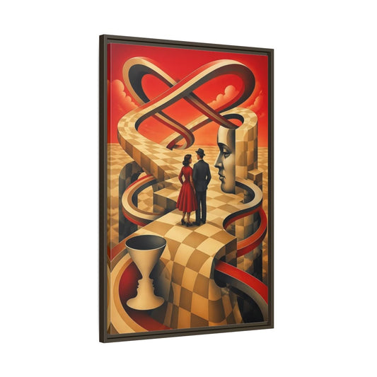 Couple On Checkerboard Path Framed Canvas Print – Living Room, Above Console Table - YesArtYes