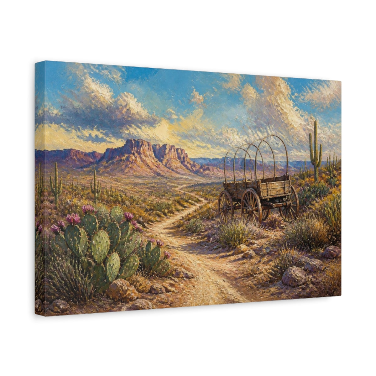 Side Mockup 4. Covered Wagon Desert Landscape shown as canvas print