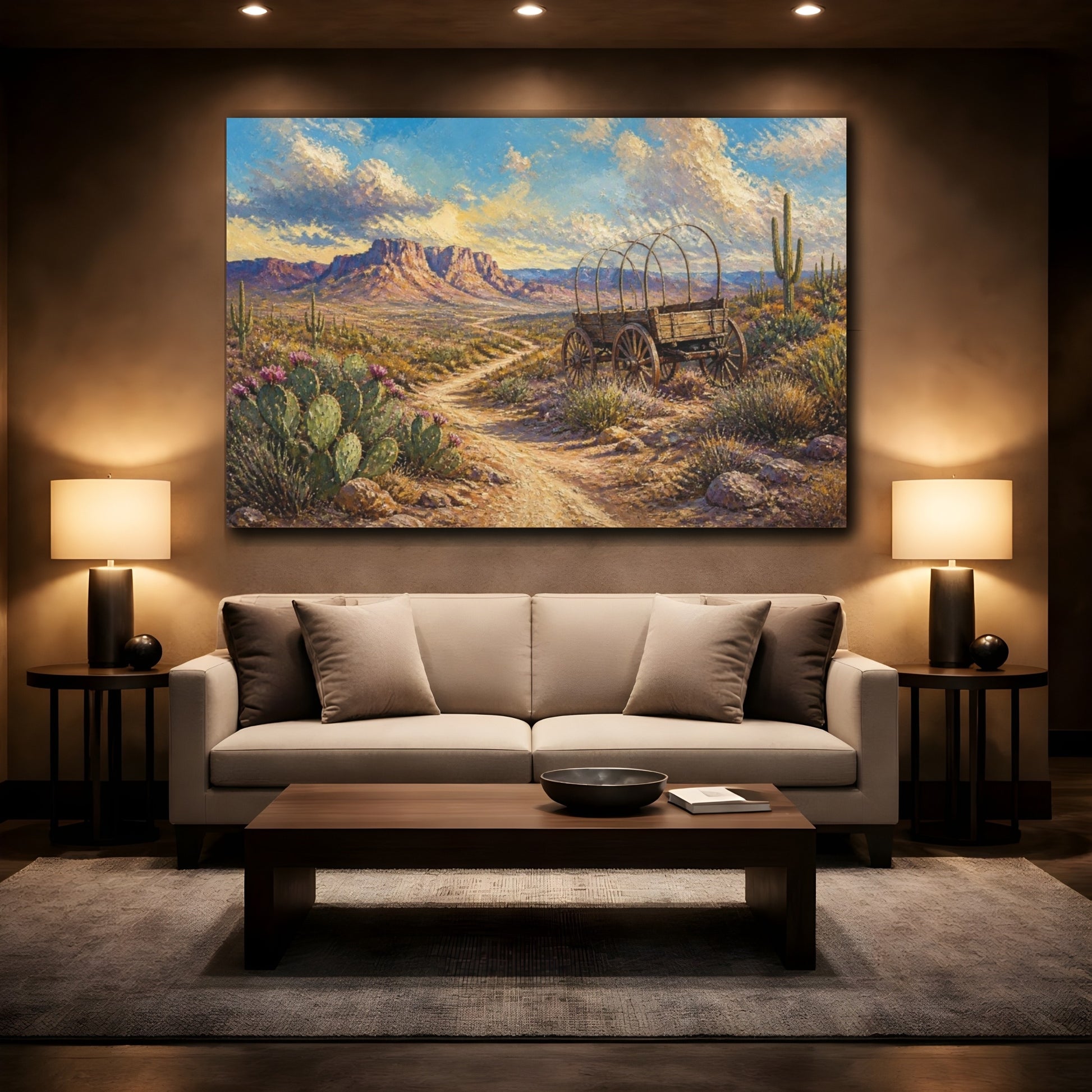 Mockup 2. Covered Wagon Desert Landscape shown as canvas print
