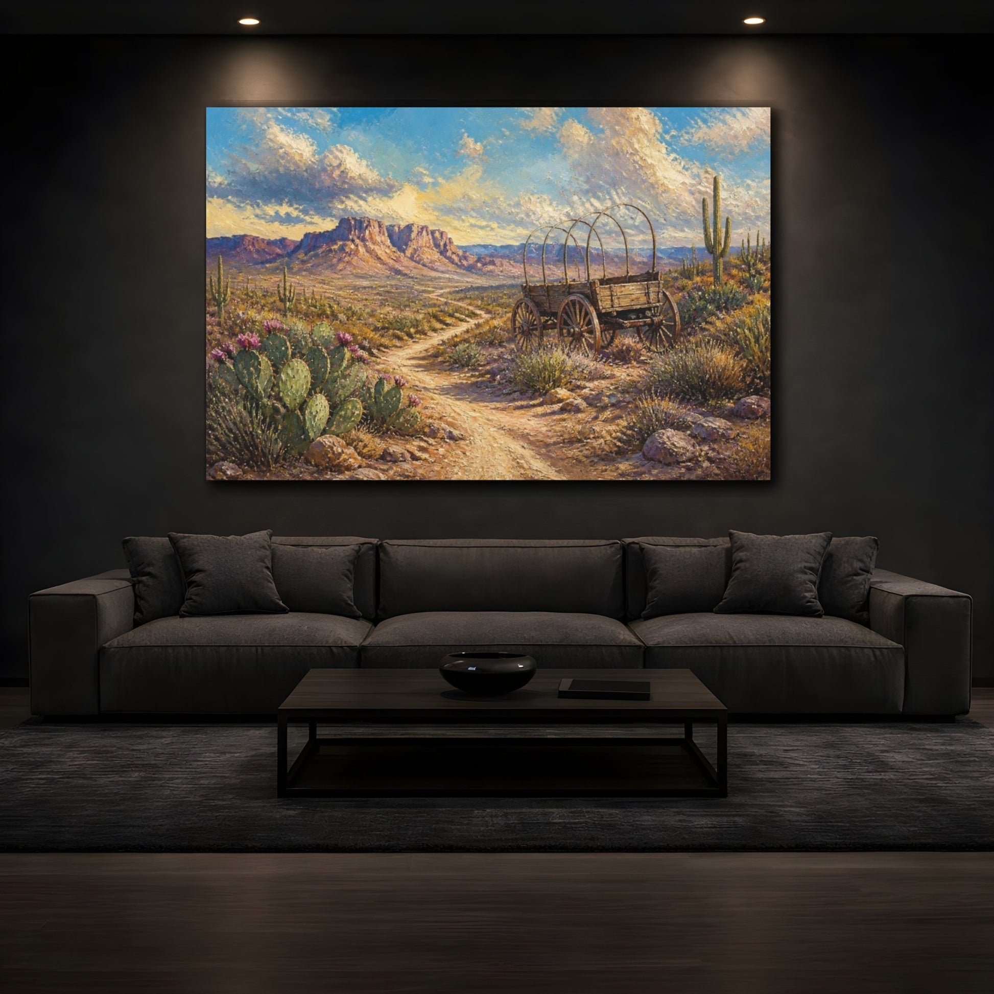 Mockup 3. Covered Wagon Desert Landscape shown as canvas print