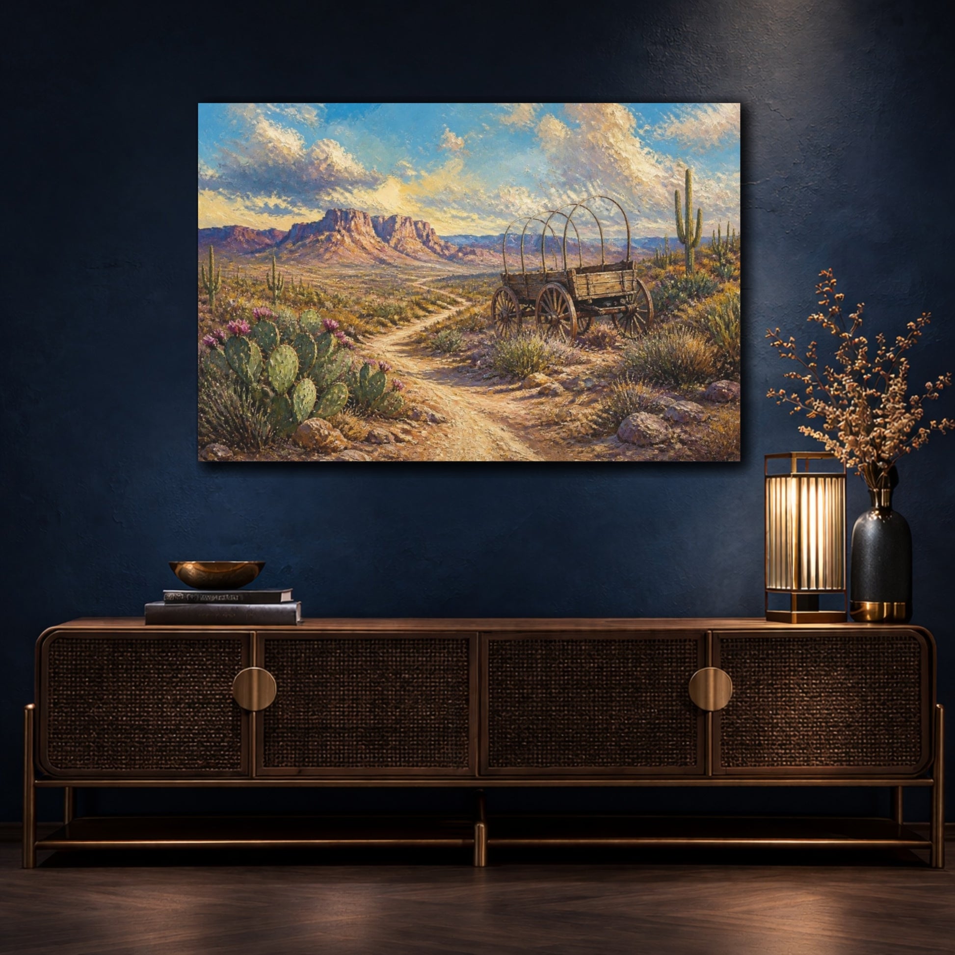 Mockup 4. Covered Wagon Desert Landscape shown as canvas print
