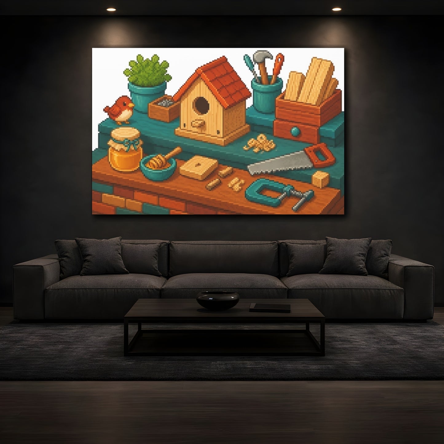 Mockup 3. Cozy Birdhouse Workshop shown as canvas print