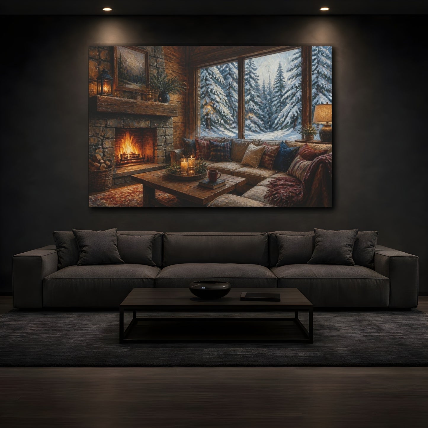 Mockup 3. Cozy Cabin Living Room shown as canvas print