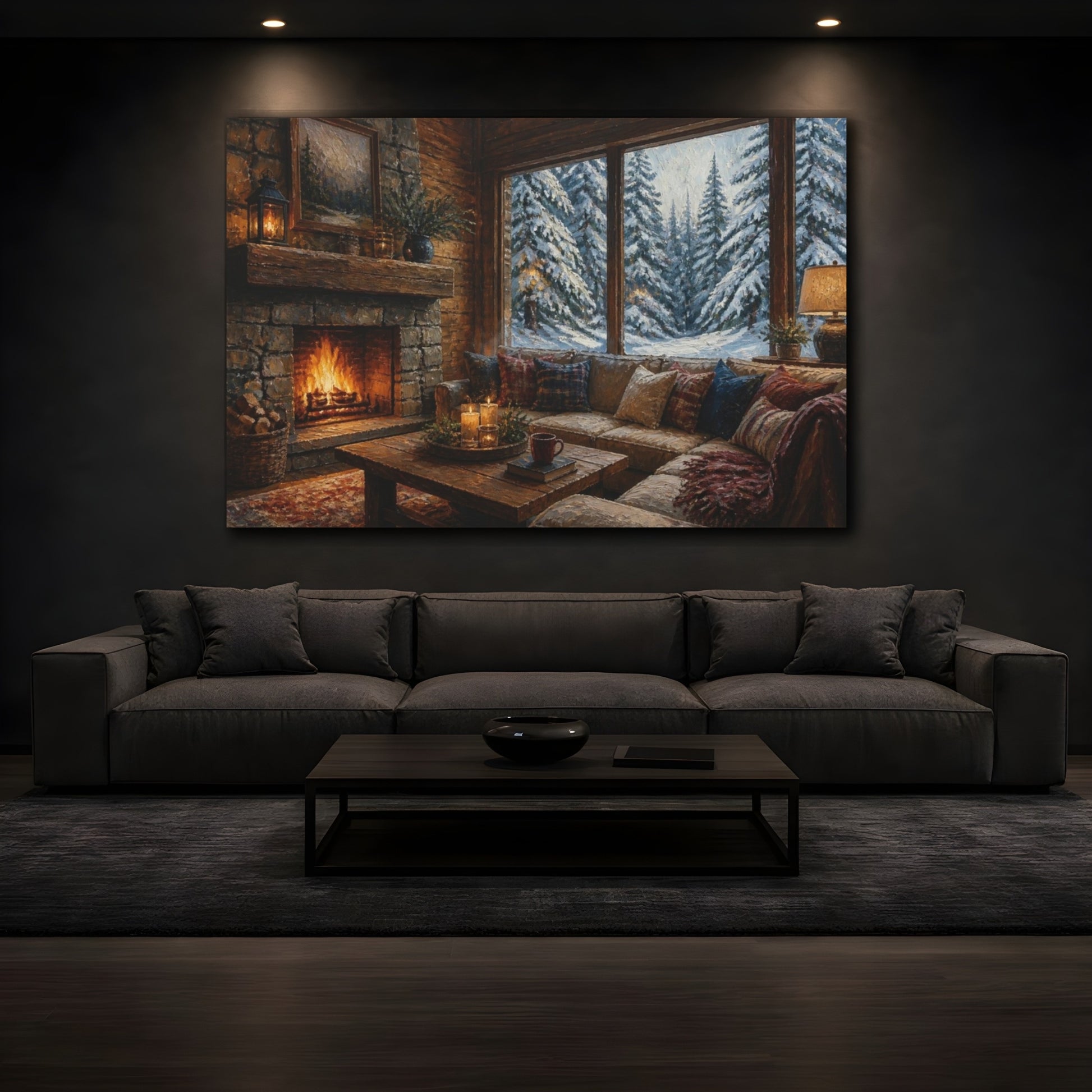 Mockup 3. Cozy Cabin Living Room shown as canvas print