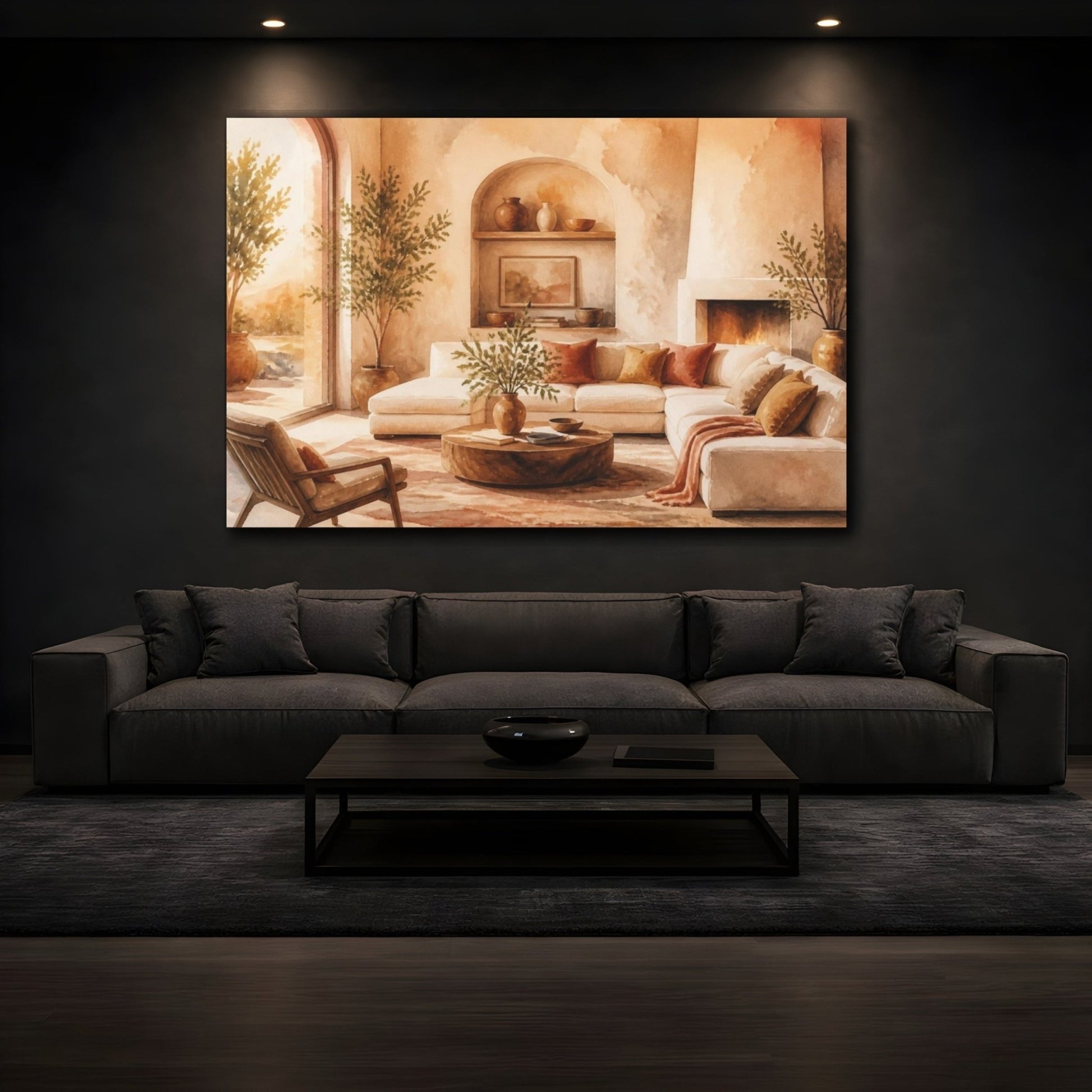 Cozy Living Room Sofa Scene Canvas Print Wall Art – Decor, Above Couch - YesArtYes