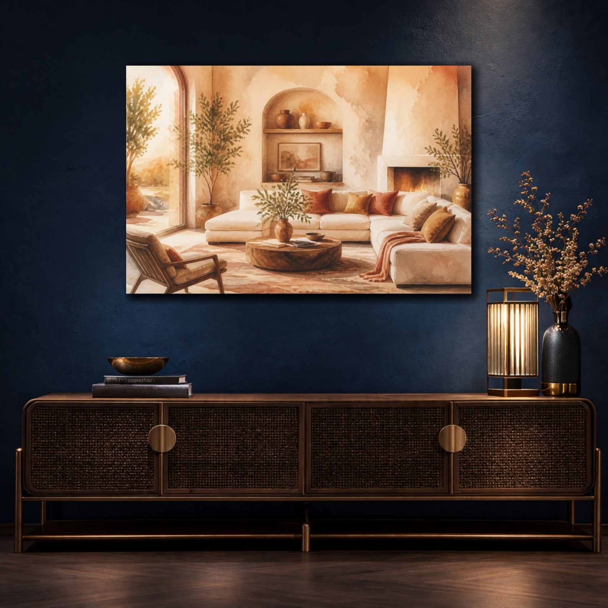 Cozy Living Room Sofa Scene Canvas Print Wall Art – Decor, Above Couch - YesArtYes