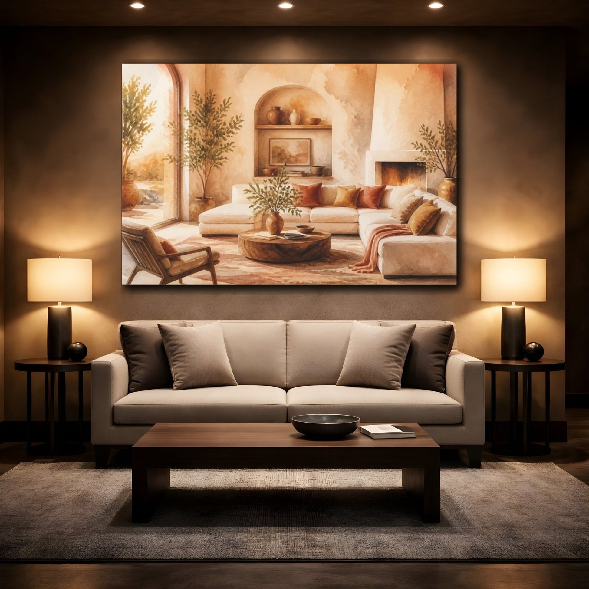 Cozy Living Room Sofa Scene Canvas Print Wall Art – Decor, Above Couch - YesArtYes