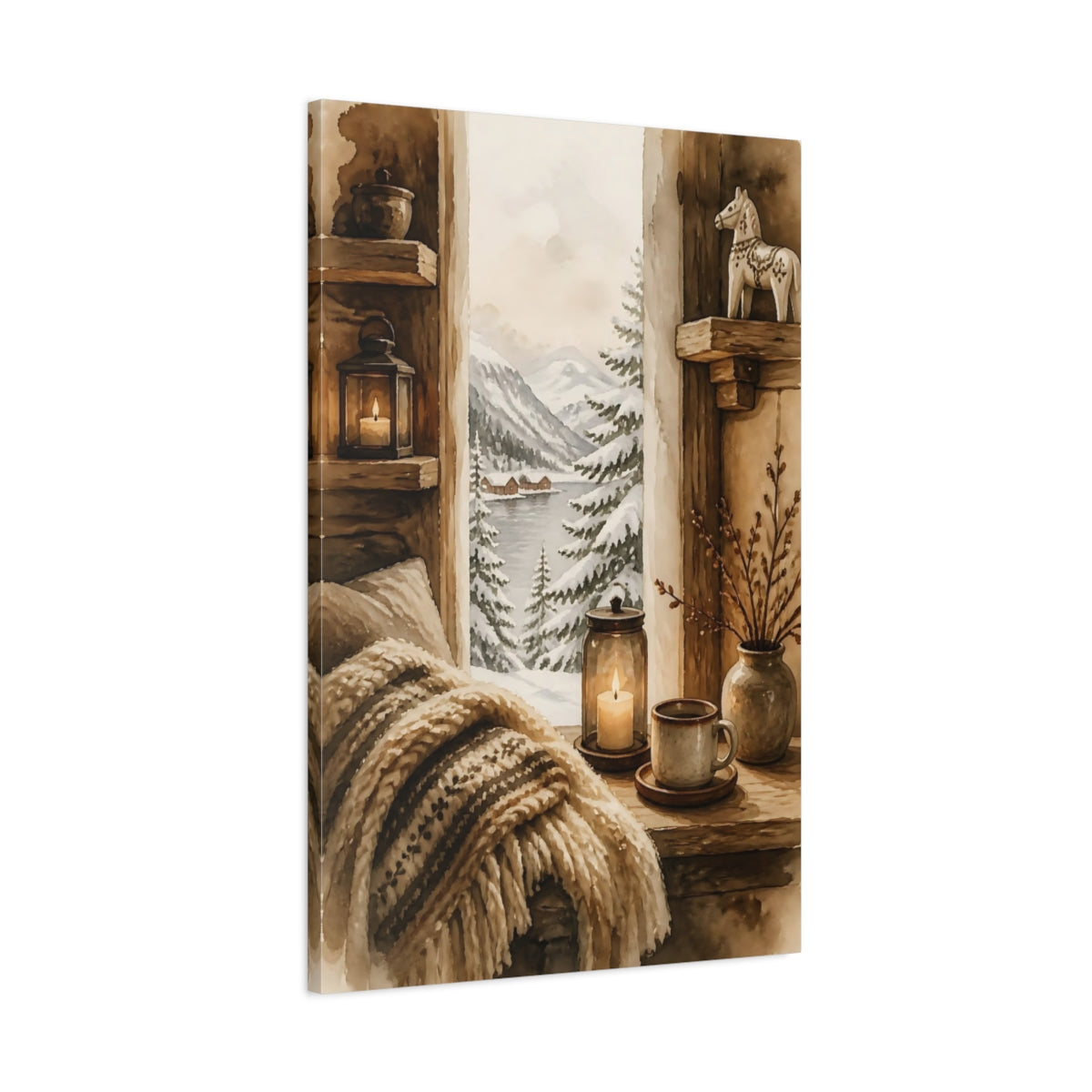 Main Mockup. Cozy Winter Window View shown as canvas print