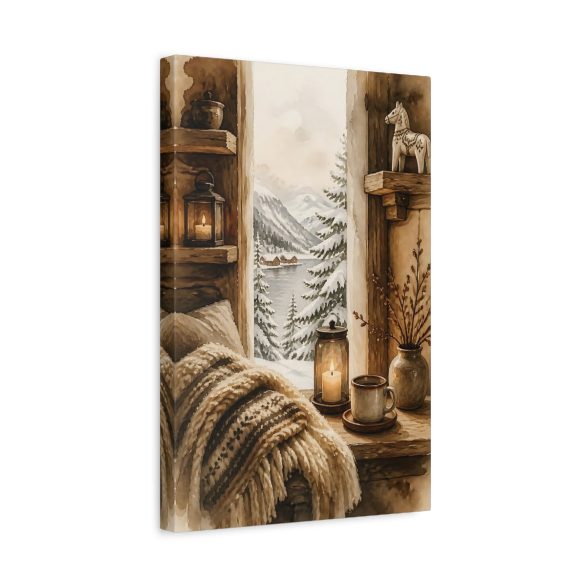 Side Mockup 4. Cozy Winter Window View shown as canvas print