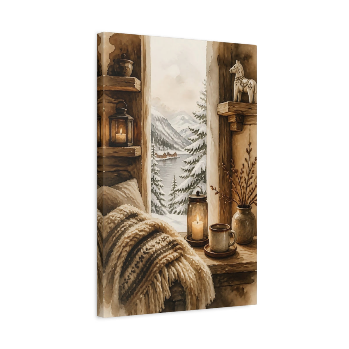 Side Mockup 3. Cozy Winter Window View shown as canvas print