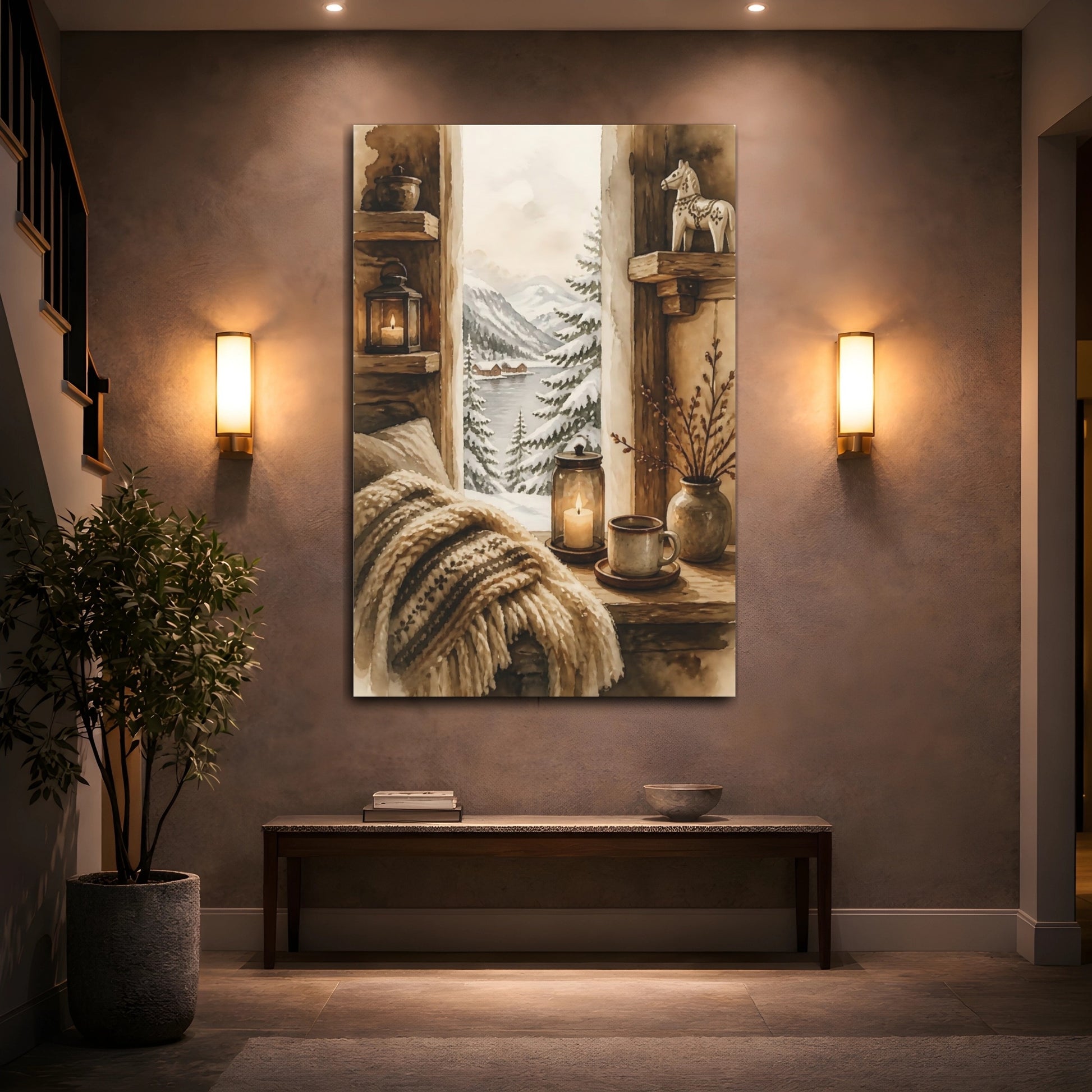Mockup 2. Cozy Winter Window View shown as canvas print