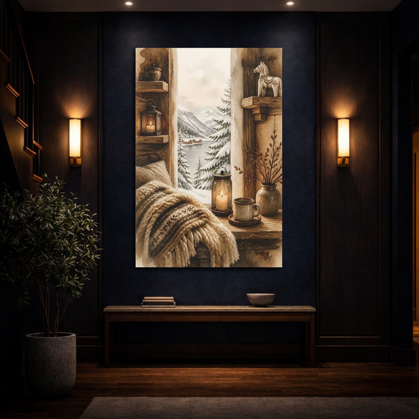Mockup 4. Cozy Winter Window View shown as canvas print