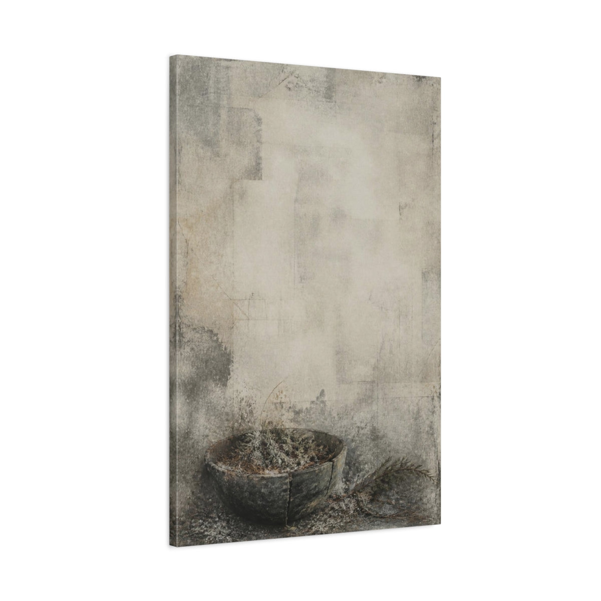 Main Mockup. Cracked Bowl With Needles shown as canvas print