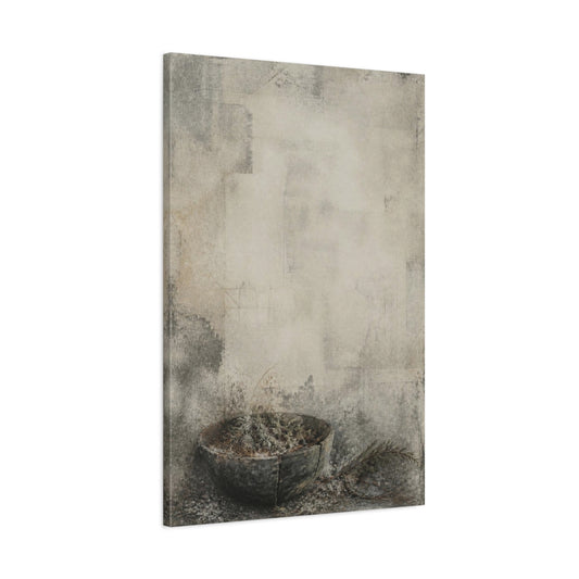 Main Mockup. Cracked Bowl With Needles shown as canvas print