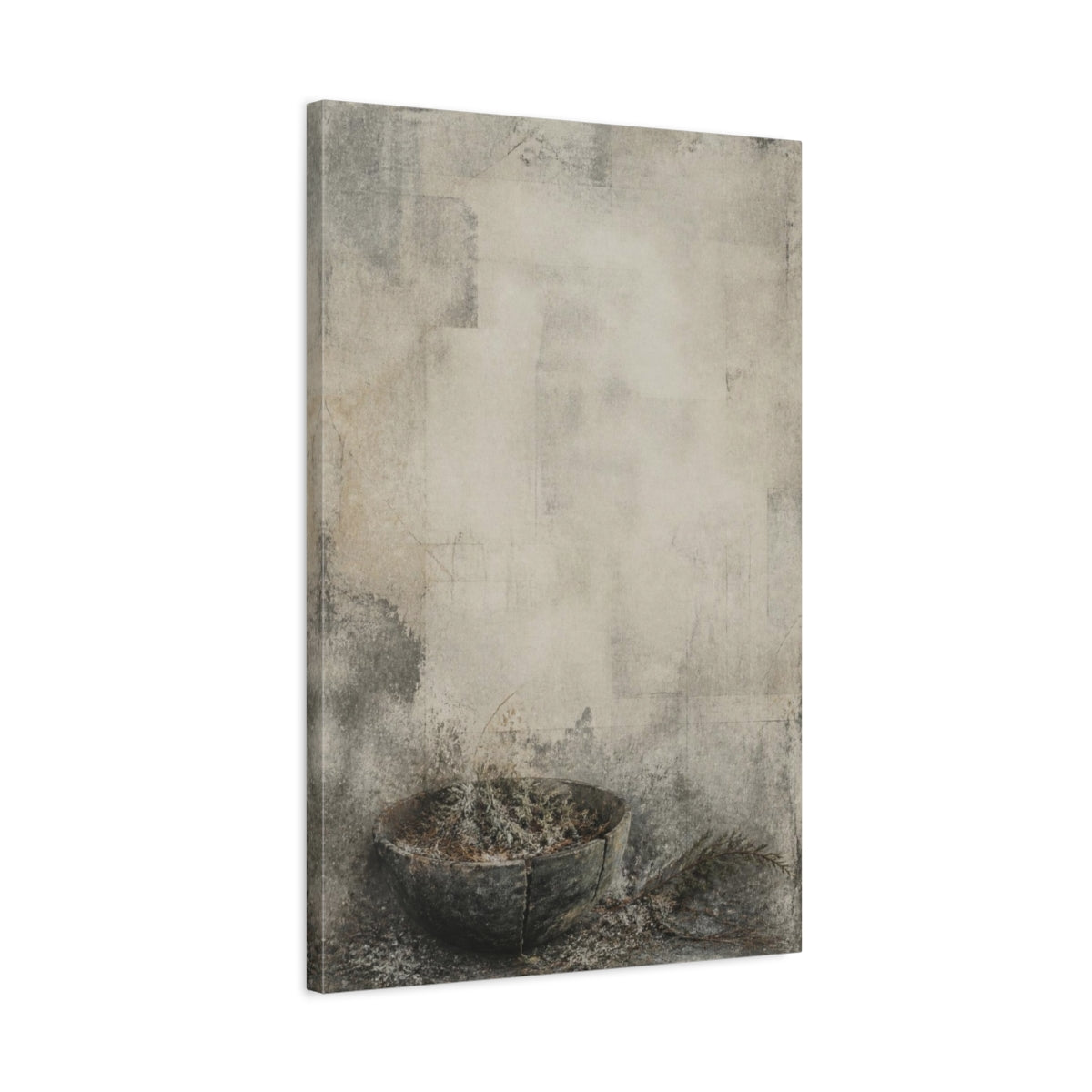 Side Mockup 2. Cracked Bowl With Needles shown as canvas print