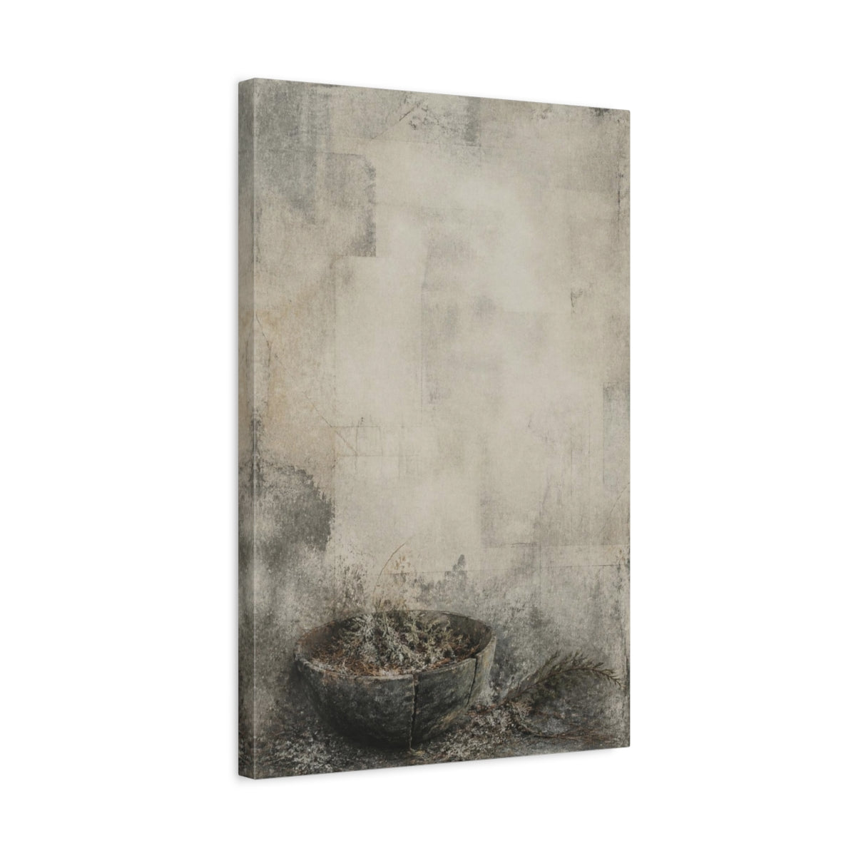 Side Mockup 3. Cracked Bowl With Needles shown as canvas print