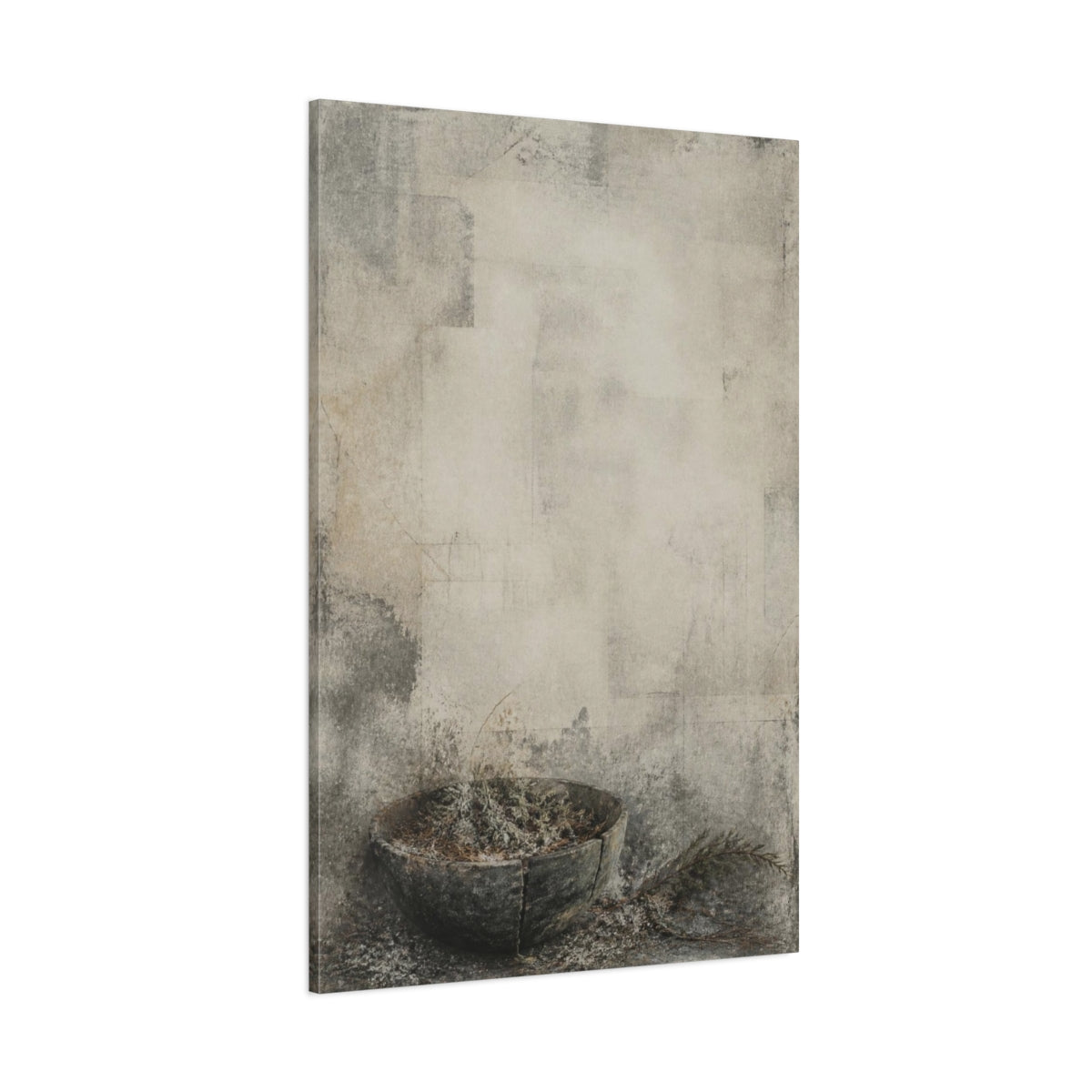 Side Mockup 1. Cracked Bowl With Needles shown as canvas print