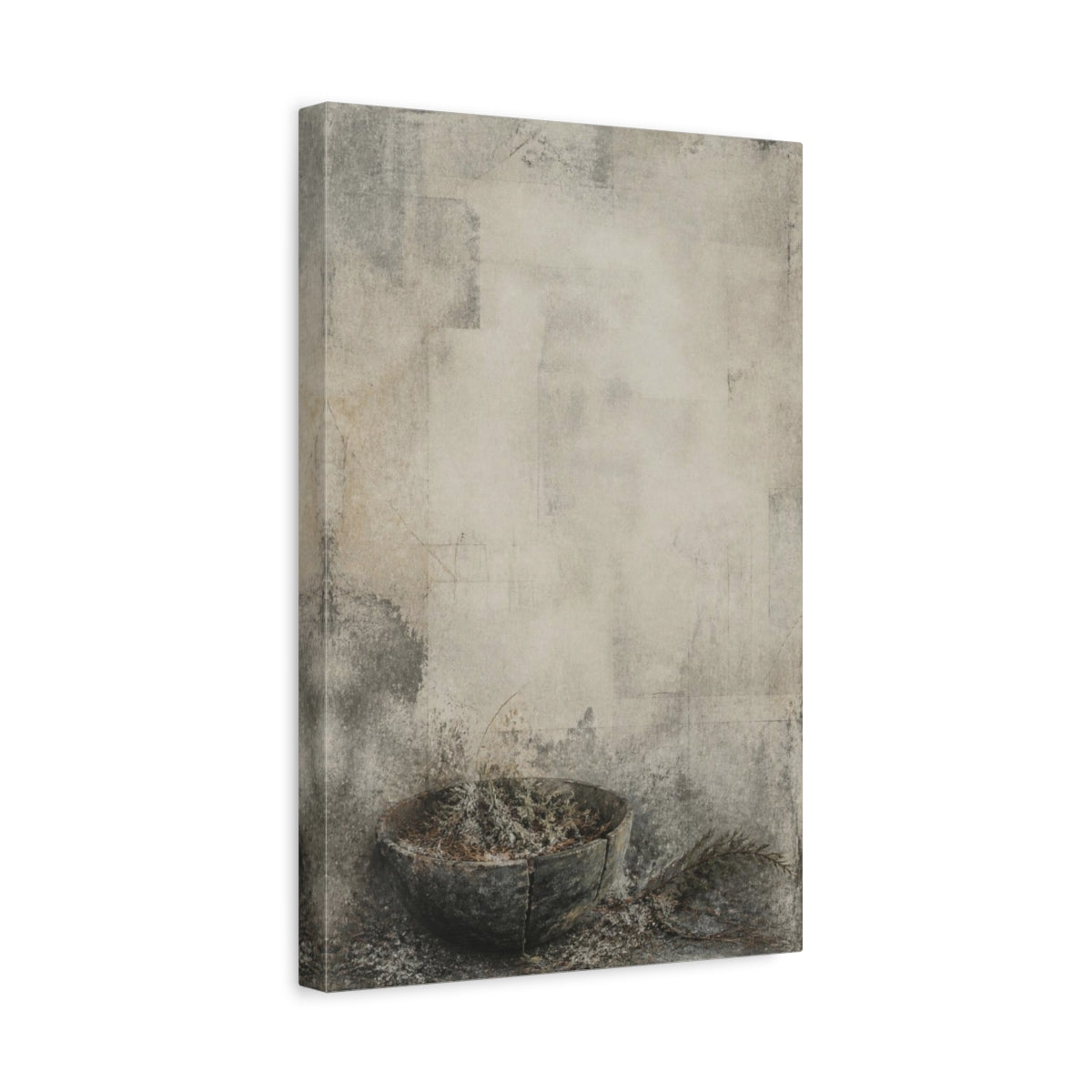 Side Mockup 4. Cracked Bowl With Needles shown as canvas print