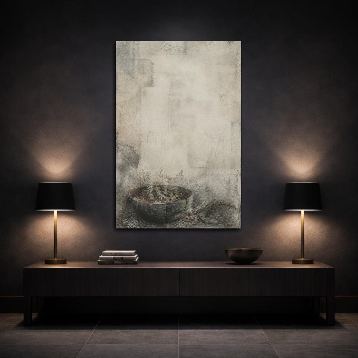 Mockup 3. Cracked Bowl With Needles shown as canvas print