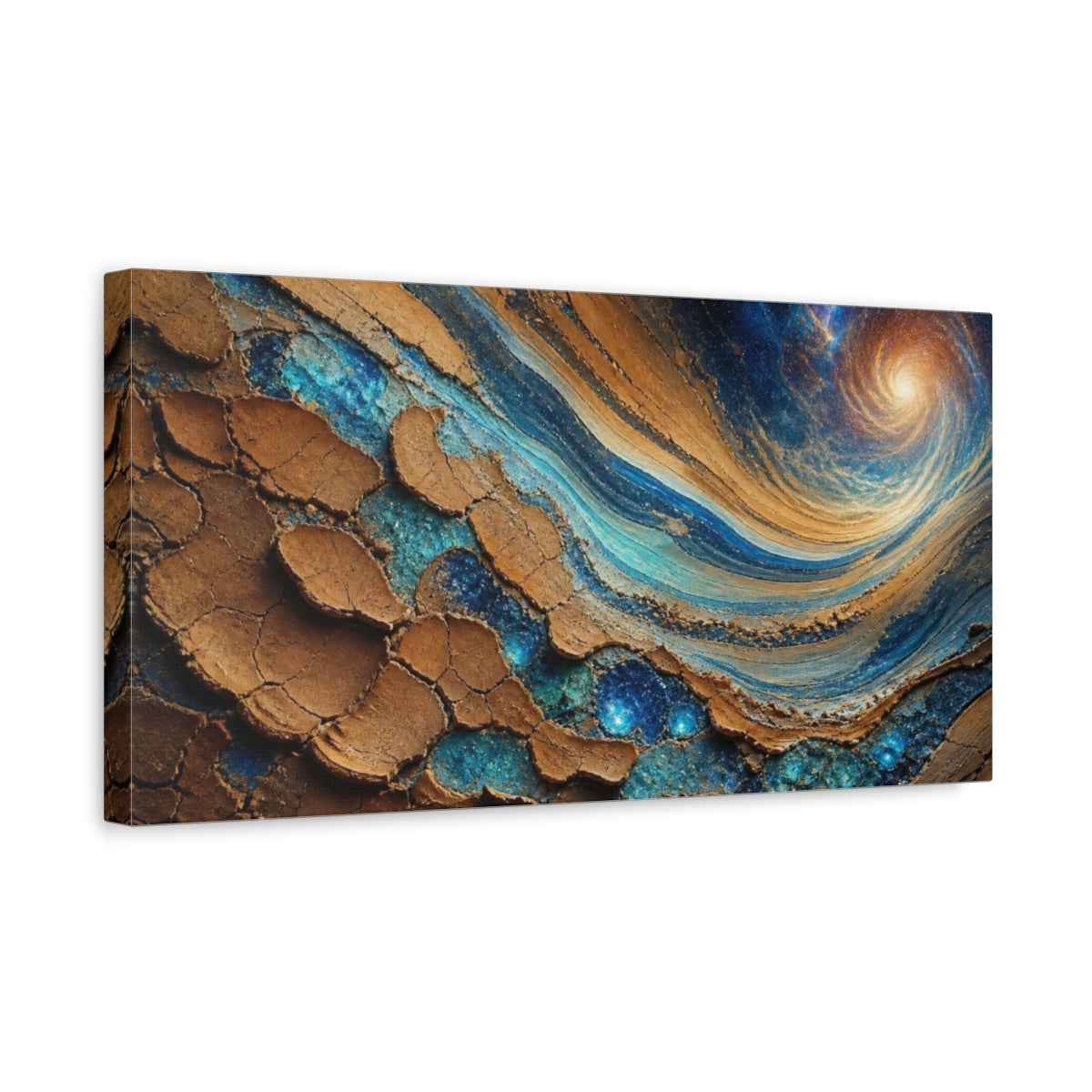 Side Mockup 3. Cracked Clay Galaxy shown as canvas print